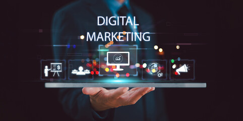 Digital marketing concept. Business market channel solution. Investment E-commerce online sale....