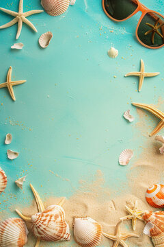 summer time holiday background, tropical beach island happy day bright sunshine, tropical fruits. Creative minimal summer idea