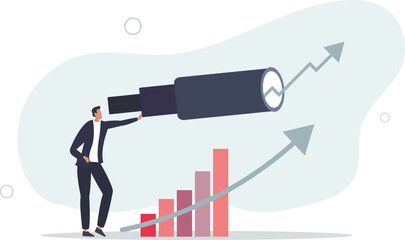 businessman look on telescope on growth chart diagram.flat vector illustration.