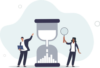 business people project manager analyze time graph in sandglass.flat vector illustration.