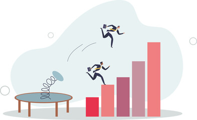 businessman jumping springboard to outsmart competitor.flat vector illustration.