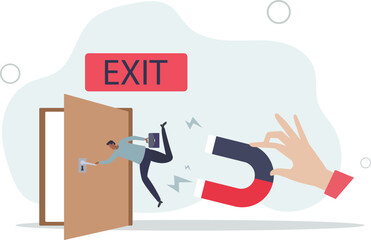 boss holding magnet to pull back resigned or leaving employee.flat vector illustration.