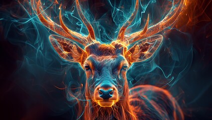 Deer shining beautifully in neon light,ネオンライトで美しく輝いている鹿、Generative AI
