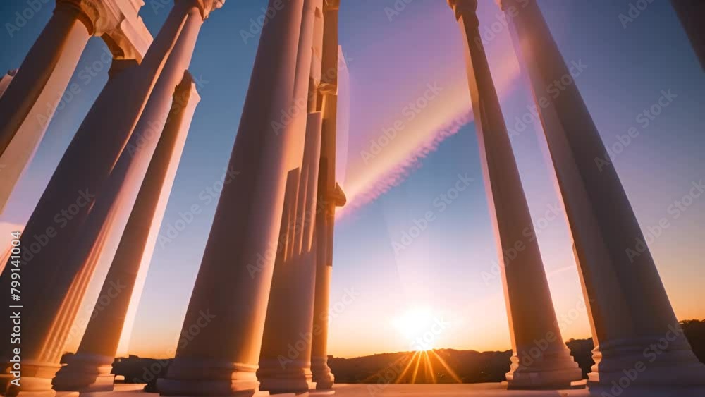 Poster sun shining through pillars of building generative ai