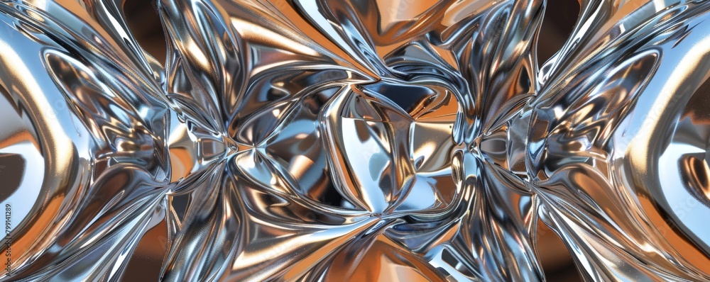 Aufkleber a warped chrome surface reflecting a distorted version of itself, creating a mesmerizing kaleidoscop