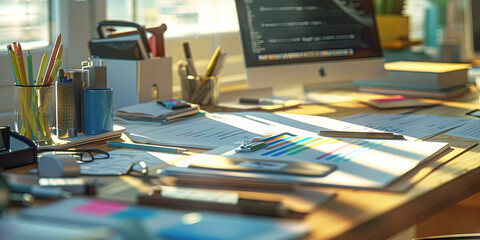 Brand Identity Development: Capture brand designers crafting logos, color palettes, and brand guidelines, reflecting consistency and brand recognition