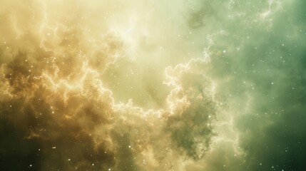 An abstract background of light brown and green clouds and stars.