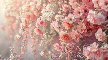 A dreamy cascade of soft pink flowers and blossoms, creating a romantic and gentle floral backdrop.