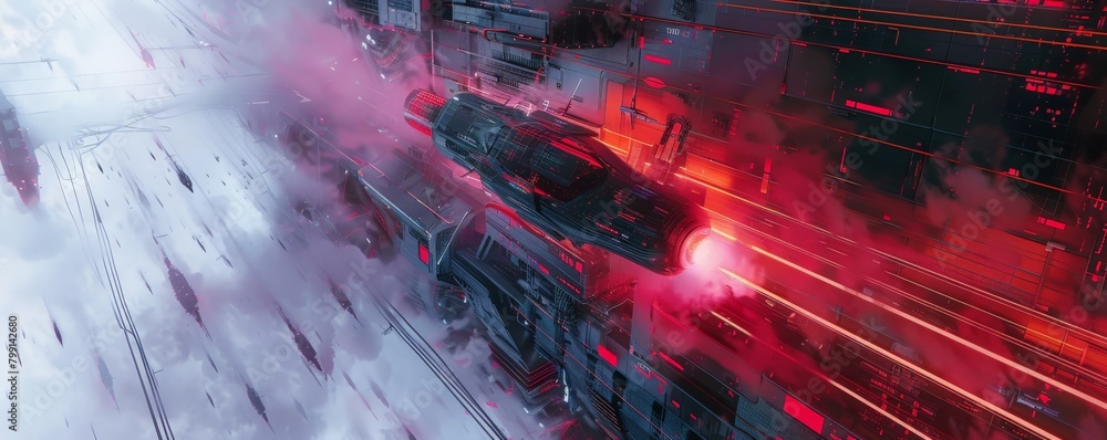 Aufkleber details of futuristic technologies in a digital painting using a low-angle view infuse abstract art 