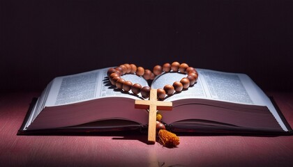 rosary with cross on a book