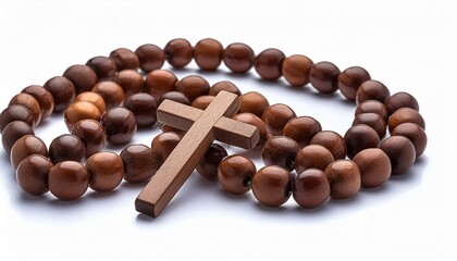 wooden rosary isolated on white