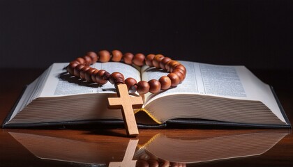 rosary on a book isolated