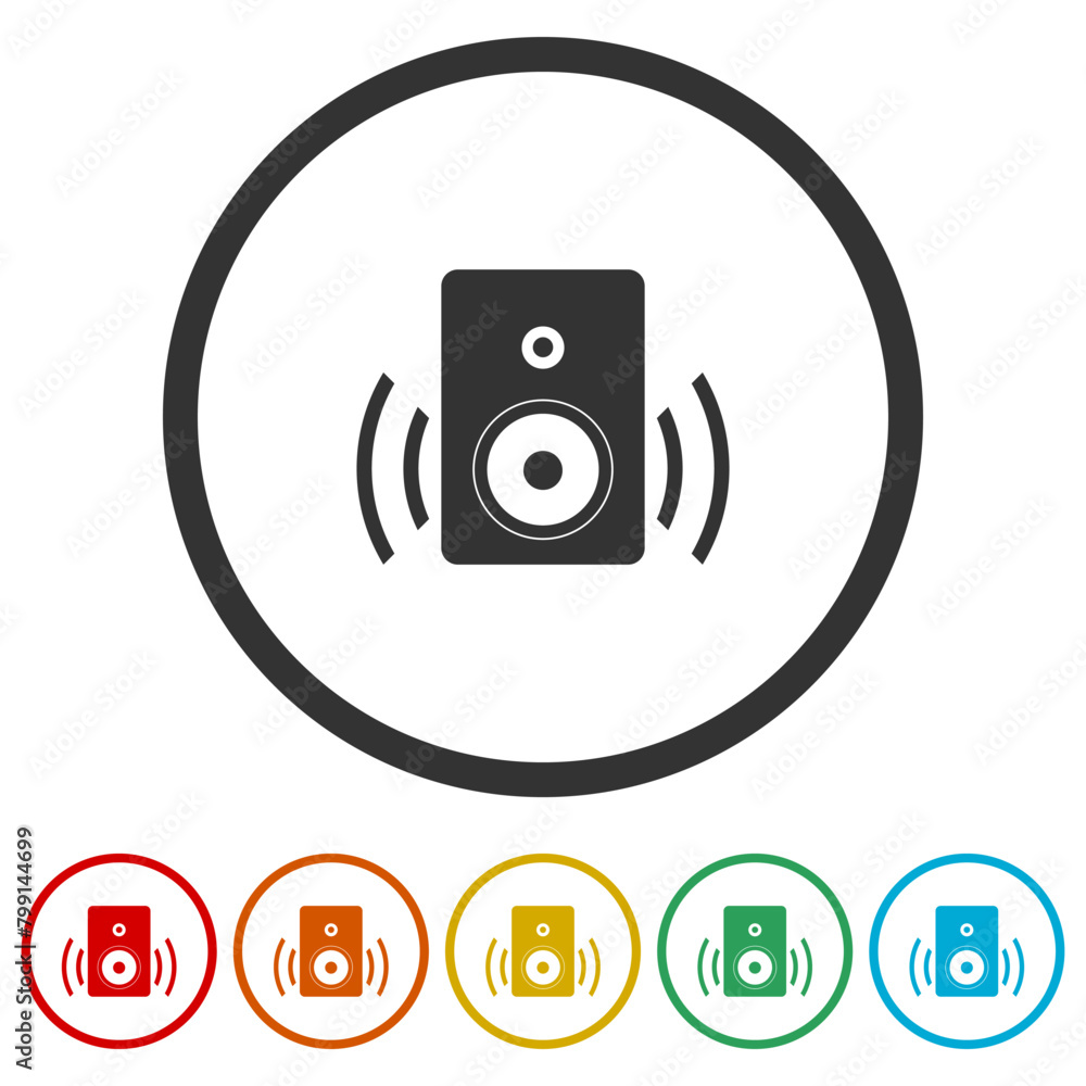 Poster speaker icon. set icons in color circle buttons
