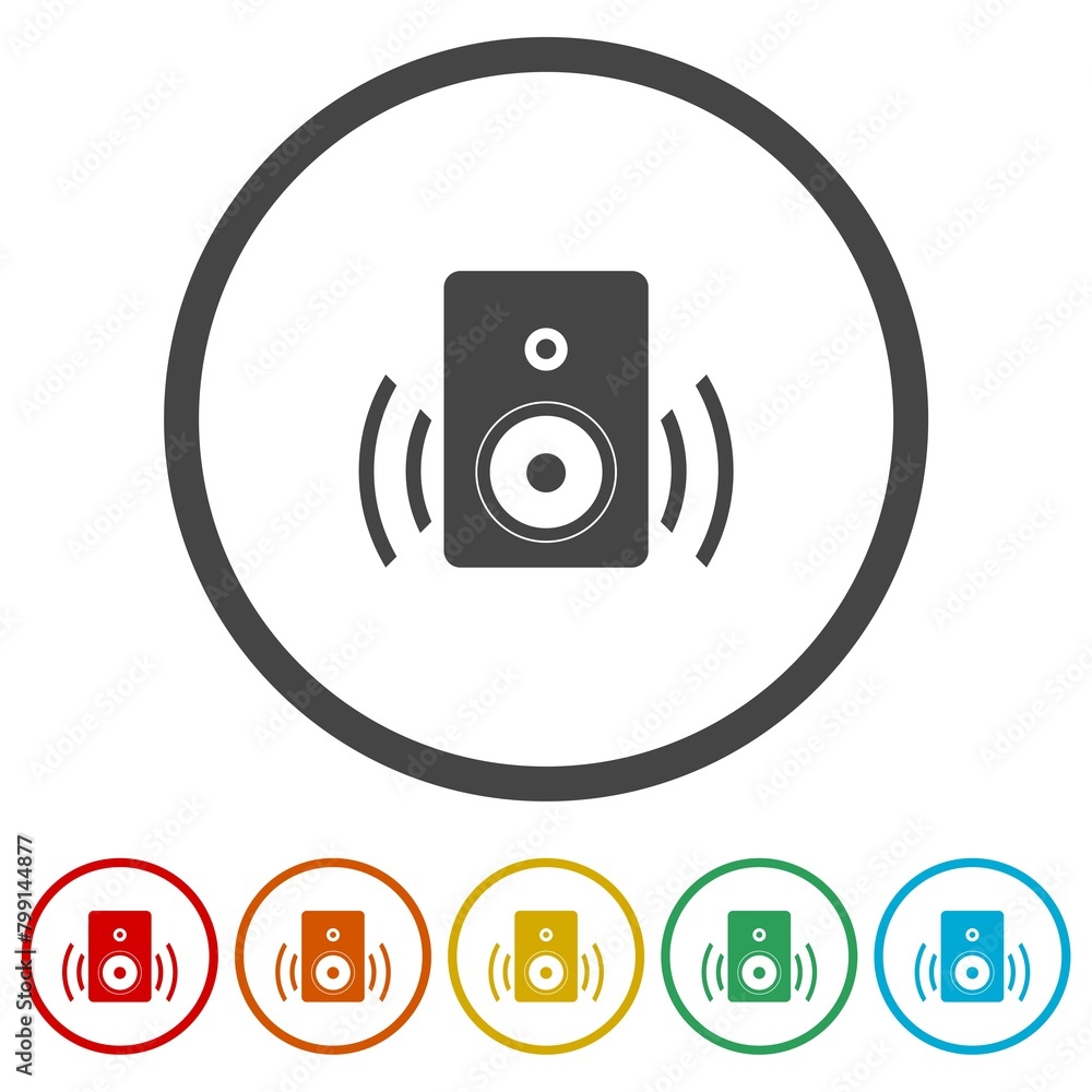 Poster speaker icon. set icons in color circle buttons