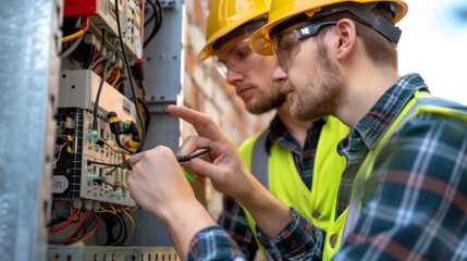 Electricians Working on Control Panel