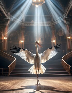 cigogne dansant dans un ballet comme une danseuse &eacute;toile en ia