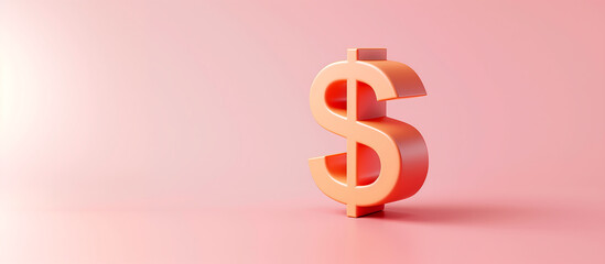Fototapeta premium 3D Icon Dollar Sign and Currency Symbols on pink background, money, finance and banking, fund, vector, 3D Illustration