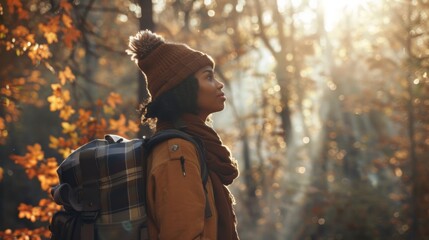 Woman Enjoying Autumn Forest