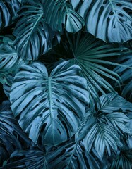 papier peint de feuilles de plantes tropicales en ia vertes bleutées