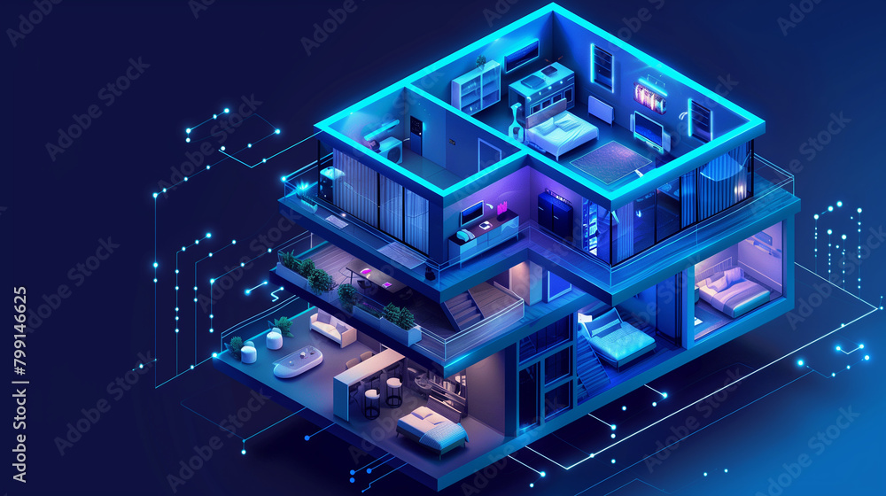 Poster a smart home where various devices communicate seamlessly with each other via the iot network.