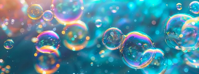 Soap bubbles on a blue background, Generative AI,