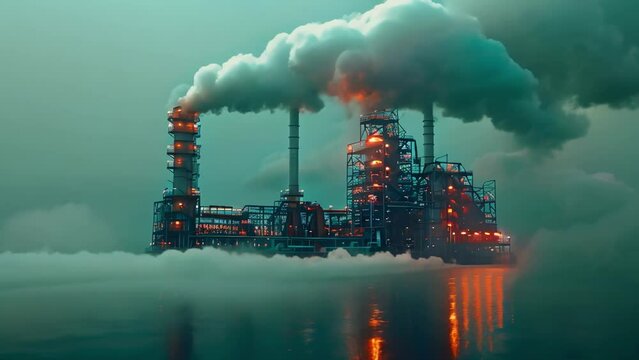 CCS facility captures CO2 emissions from industrial processes and power plants. Concept Carbon Capture and Storage, Industrial Emissions Reduction, Power Plant Sustainability, Clean Energy Solutions