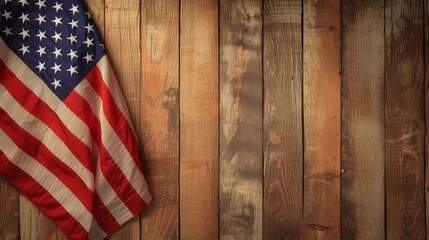 Obraz premium American flag hanging on a rustic wooden fence