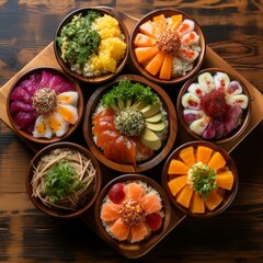 A variety of colorful and delicious poke bowls
