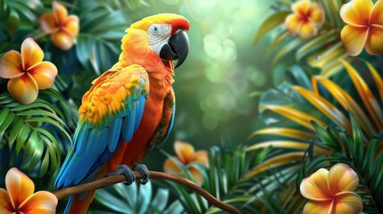 Tropical exotic pattern with macaws and flowers