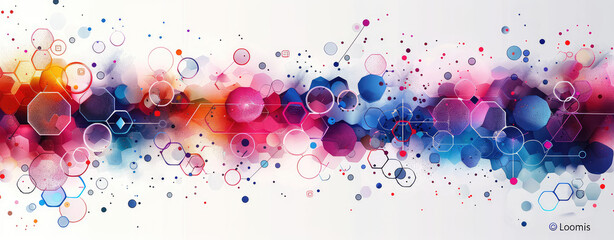 Abstract vector banner with hexagons and color splashes. Created with Ai