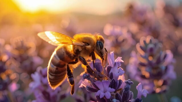 Beekeeper extracting honey from beehive in lavender field. Concept Honey Extraction, Beekeeper in Action, Lavender Field, Sustainable Farming, Nature Conservation