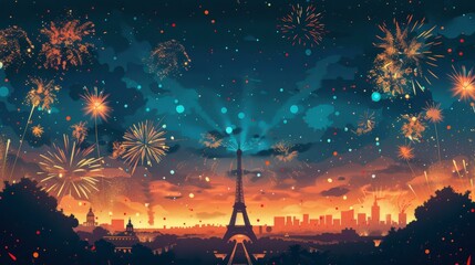 Fireworks Over the Eiffel Tower