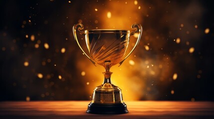 Image of gold cup, concept for winning or success. Champions award, sport victory, winner prize concept. Competition success, first place, best win symbol. High quality photo