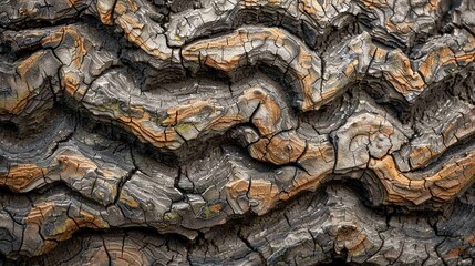 The intricate patterns and textures of a tree bark, showcasing its unique grooves, cracks, and knots