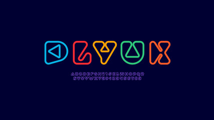 Gaming futuristic font tech alphabet made game console style, childish outline letters and numbers vector illustration 10EPS