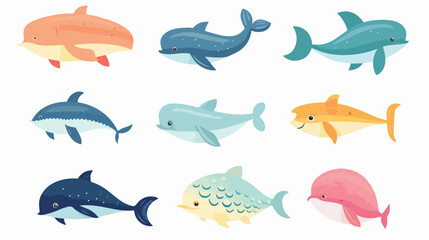 Sea animals set. Ocean fauna dolphins killer whale