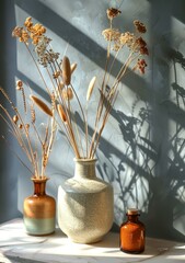 Dried flowers in a vase by the window