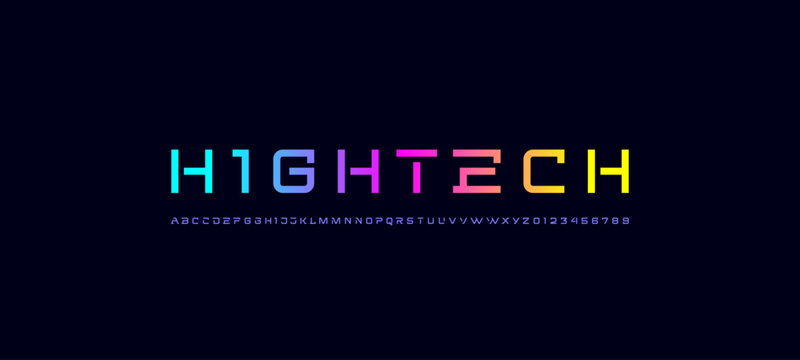 Digital modern alphabet font, typography technology, trendy original letters from A to Z and numbers from 0 to 9, vector illustration 10EPS
