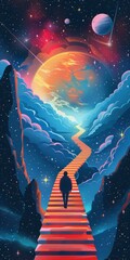 A Person Walking Up a Stairway to Another Planet