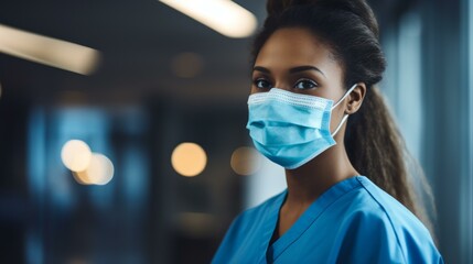 A young female nurse wearing a mask