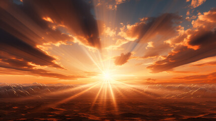 Witnessing the majestic sun rising over the desert horizon, illuminating the vast expanse with its golden rays