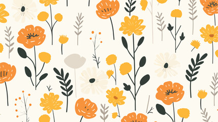 Seamless floral pattern design. Abstract doodle flo