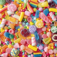 ibrant assortment of candies in a large pile, showcasing a variety of colors and textures