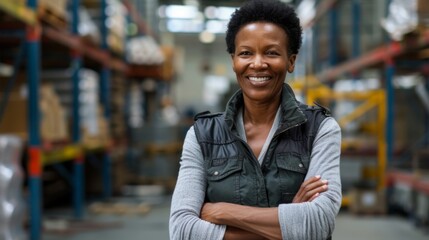 Fototapeta premium A Smiling Woman in the Warehouse