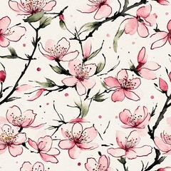 Sakura Cherry Blossom Seamless Pattern Background
