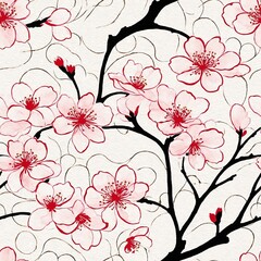 Sakura Cherry Blossom Seamless Pattern Background