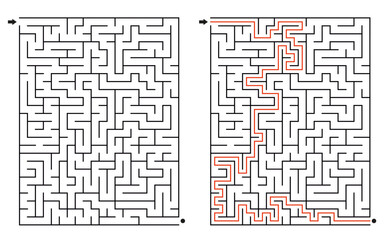 Medium Rectangular Maze Puzzle Game with a solution