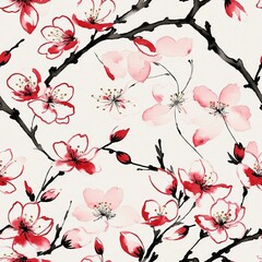 Sakura Cherry Blossom Seamless Pattern Background