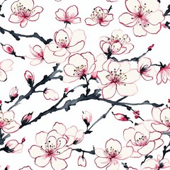 Sakura Cherry Blossom Seamless Pattern Background