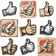 Thumbs Up Old Stamp Illustrations